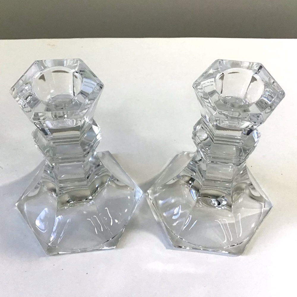 Vintage Toscany Austria 24% Lead Crystal Candlestick Candle Holders 4-3/4” Set 2 - Picture 3 of 7